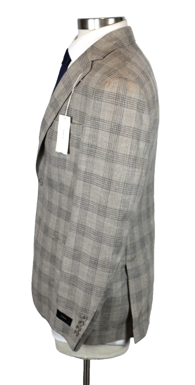 Vince Sport Coat 42 R Mens Tan Plaid Unstructured Wool Silk Linen Slim Blazer - Picture 6 of 13